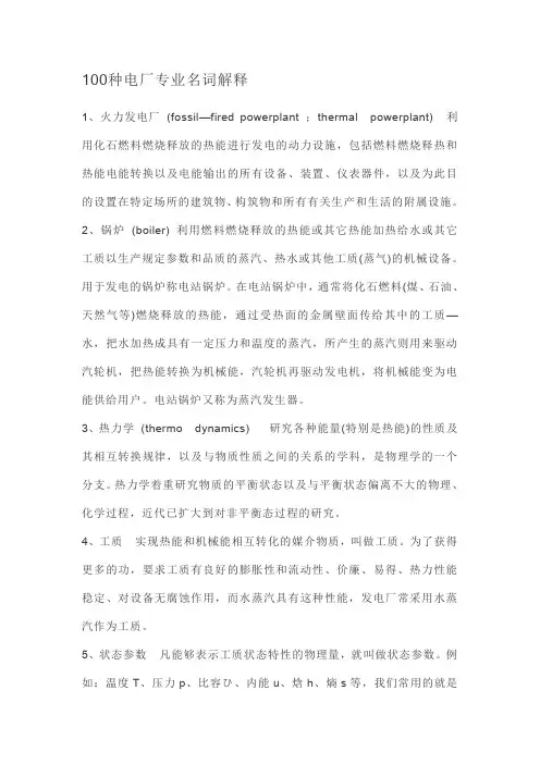 100种电厂专业名词解释