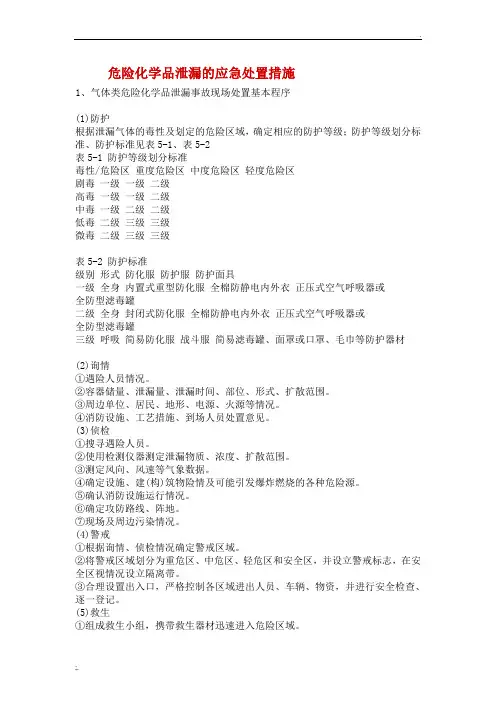 危险化学品泄漏的应急处置措施