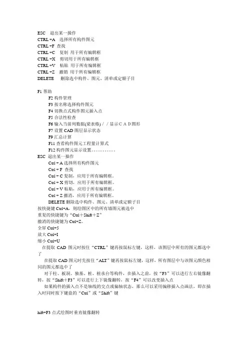 图形算量中的快捷键