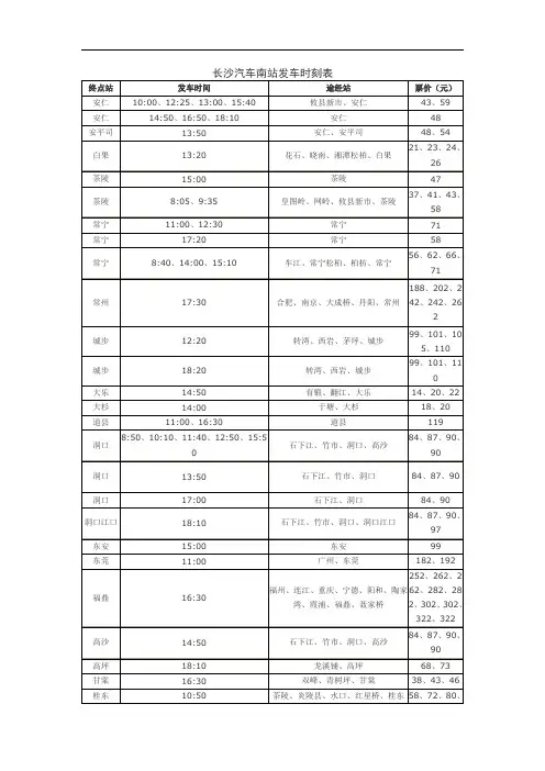 长沙汽车南站发时刻表