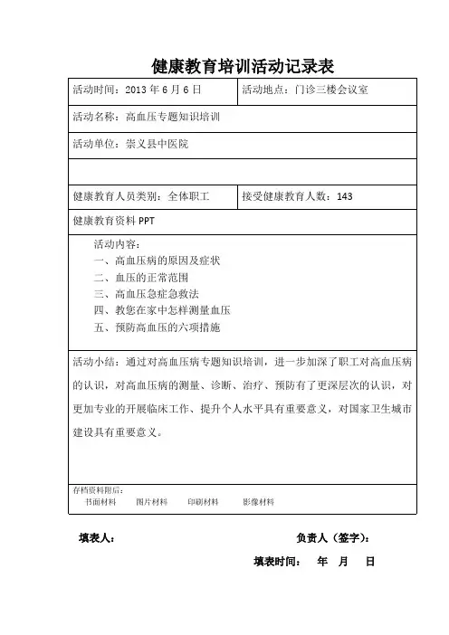 2013-09健康教育培训活动记录表