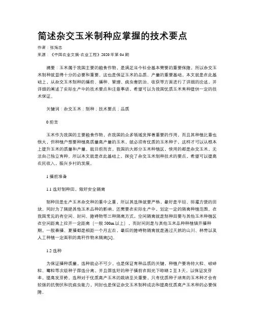 简述杂交玉米制种应掌握的技术要点