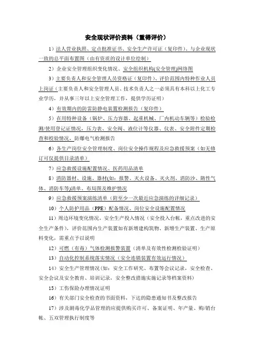 安全评价提供资料