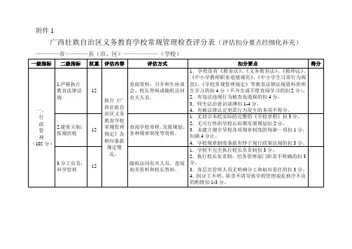广西壮族自治区义务教育学校常规管理检查评分表
