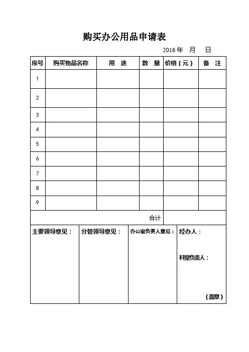 购买办公用品申请表