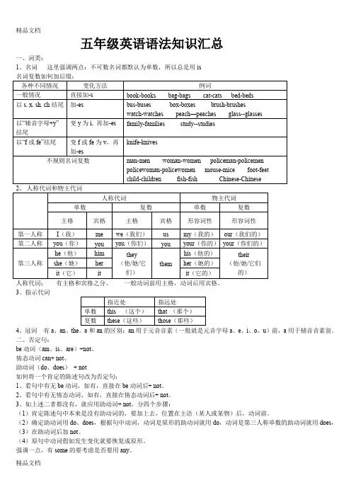 最新五年级英语语法大全