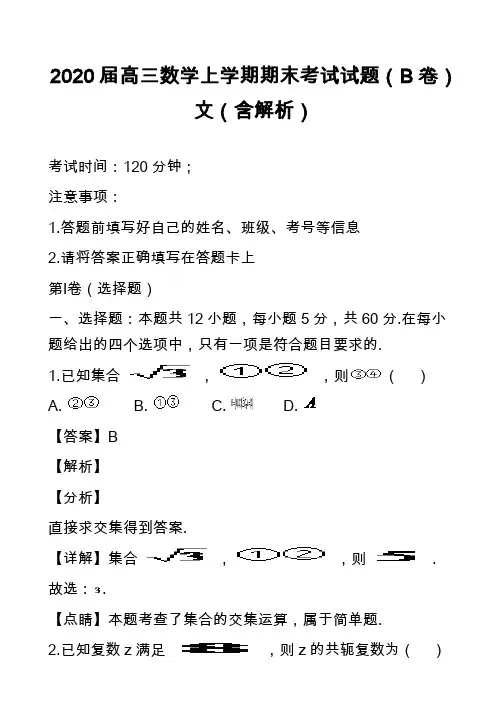 2020届高三数学上学期期末考试试题(B卷)文(含解析)