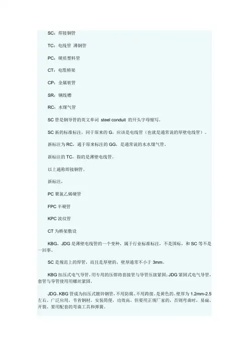 SC、MT、TC、KBG、JDG都是什么管资料