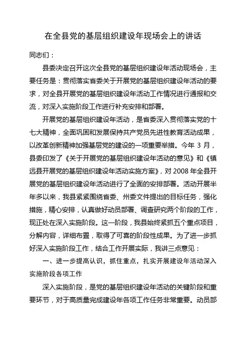 在全县党的基层组织建设年现场会上的讲话