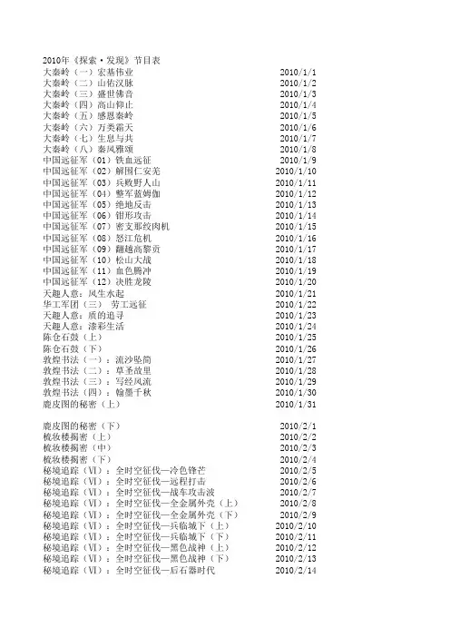 2010年《探索·发现》节目表
