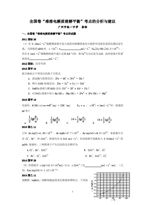 [高考复习]全国卷“沉淀溶解平衡”考点的分析及建议(龚彬)