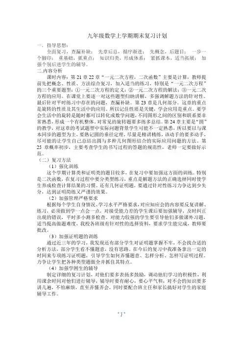 九年级上学期复习计划