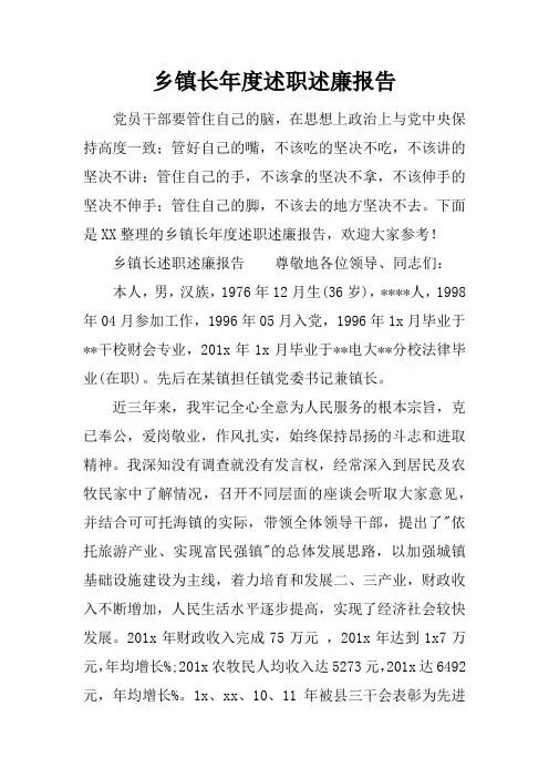 乡镇长年度述职述廉报告
