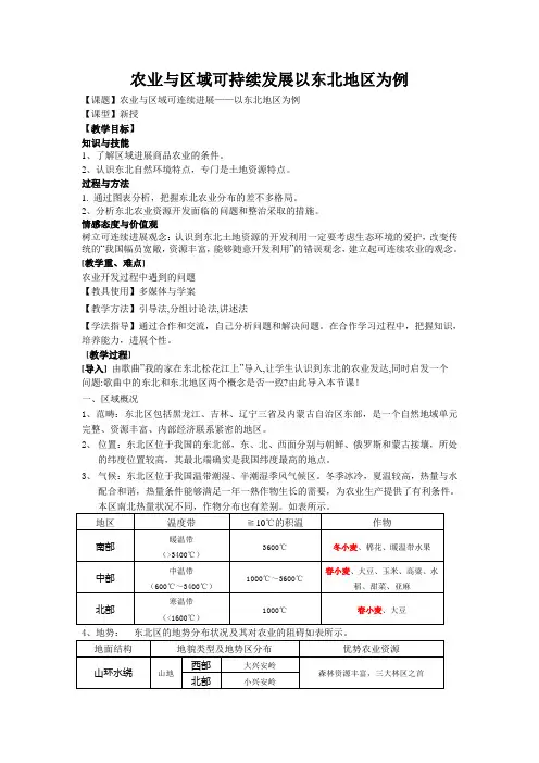 农业与区域可持续发展以东北地区为例