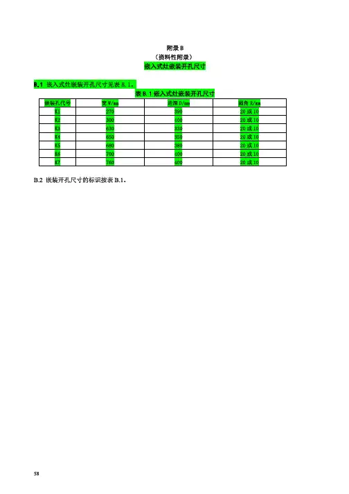 嵌入式燃气灶开孔尺寸