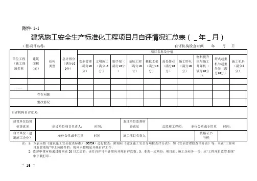福建省建筑施工安全生产标准化项目自评表