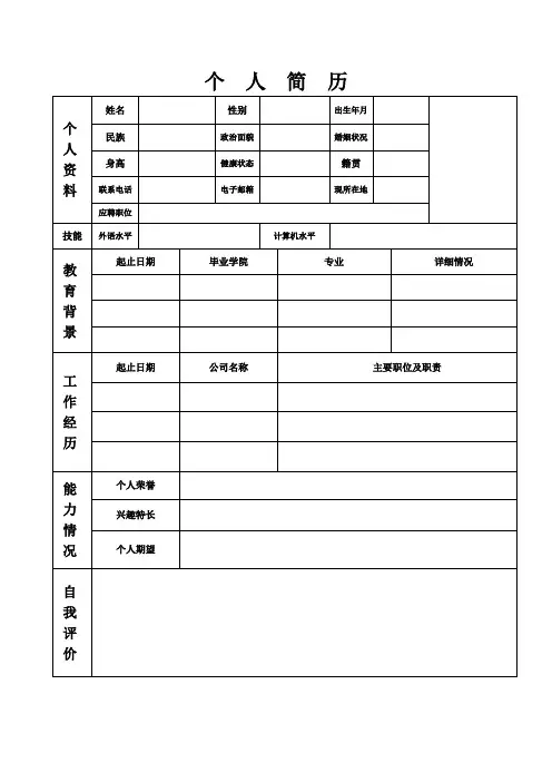 个人简历空白模板