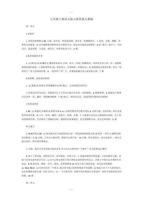 精编人教版九年级下册语文练习册答案