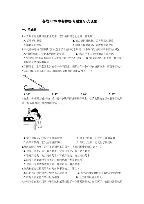 备战2020中考物理-专题复习-光现象(含答案)