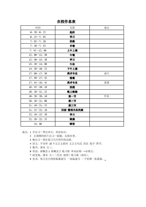 美术生在校作息表