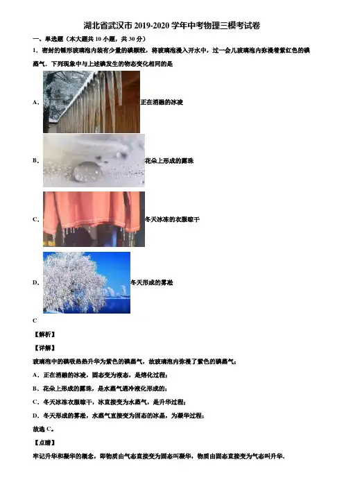 湖北省武汉市2019-2020学年中考物理三模考试卷含解析【含中考模拟卷5套】