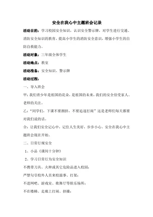 安全在我心中主题班会