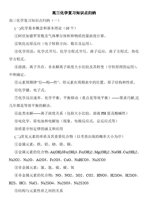 高三化学复习知识点归纳