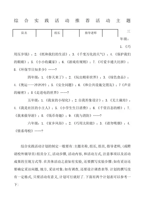 综合实践活动活动主题