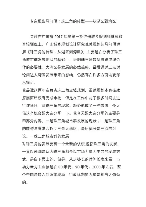 专家报告马向明：珠三角的转型——从湖区到湾区