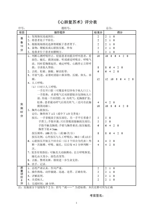 临床基本技能操作评分标准