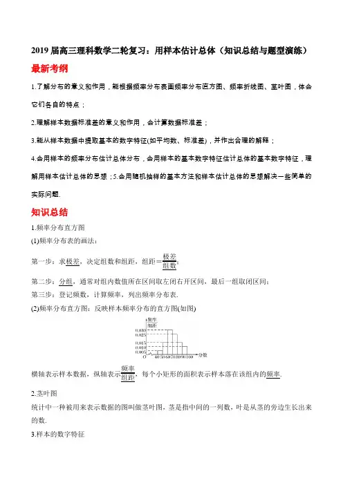 2019届高三理科数学二轮复习：用样本估计总体(知识总结与题型演练)