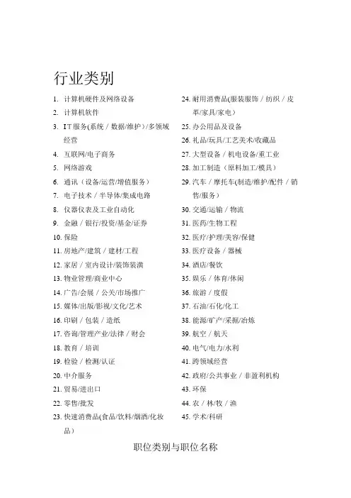 行业类型  职业类型和职位名称
