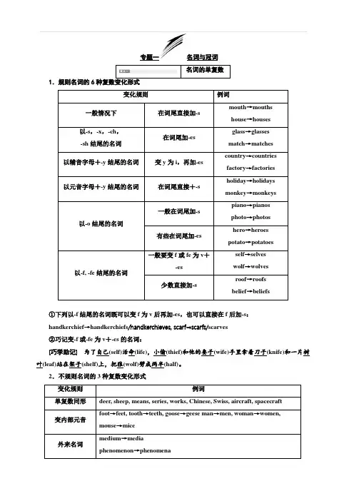 2020高考英语新增分方案大一轮复习外研新课改省份专用讲义：语法 专题一 名词与冠词 含答案