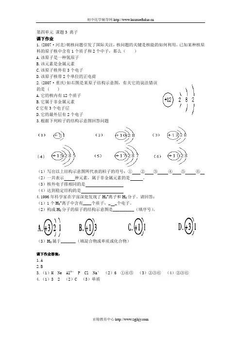 初中化学离子章节测试题以及答案