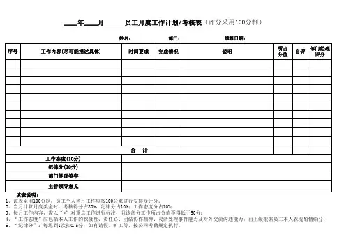 个人月度工作计划、考核表
