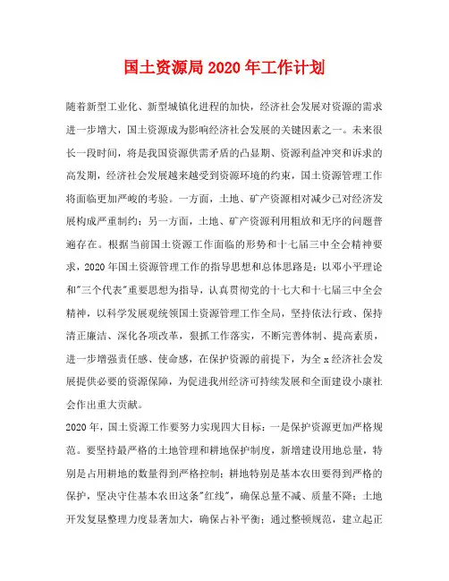 国土资源局2020年工作计划