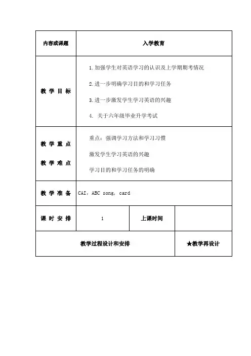 新版湘少版六年级英语下册全册教案