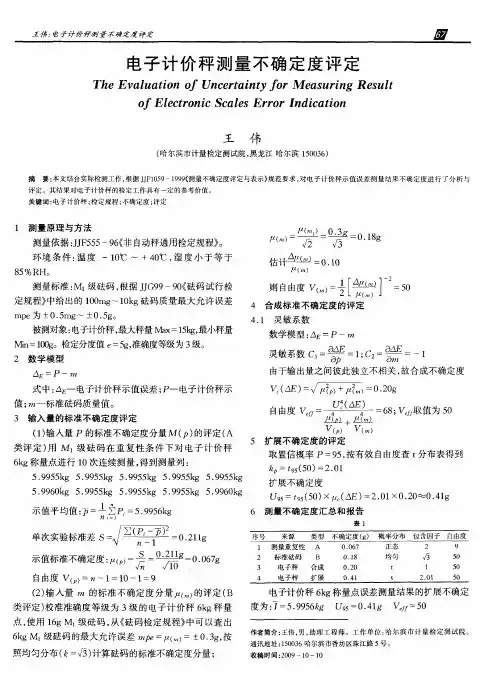 电子计价秤测量不确定度评定