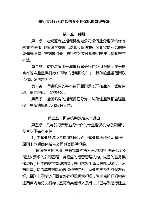 银行专业担保机构管理办法