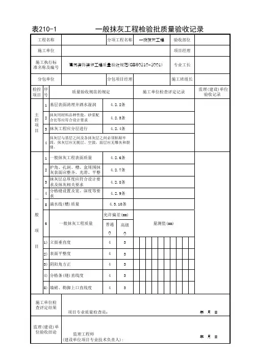 一般抹灰工程检验批验收记录