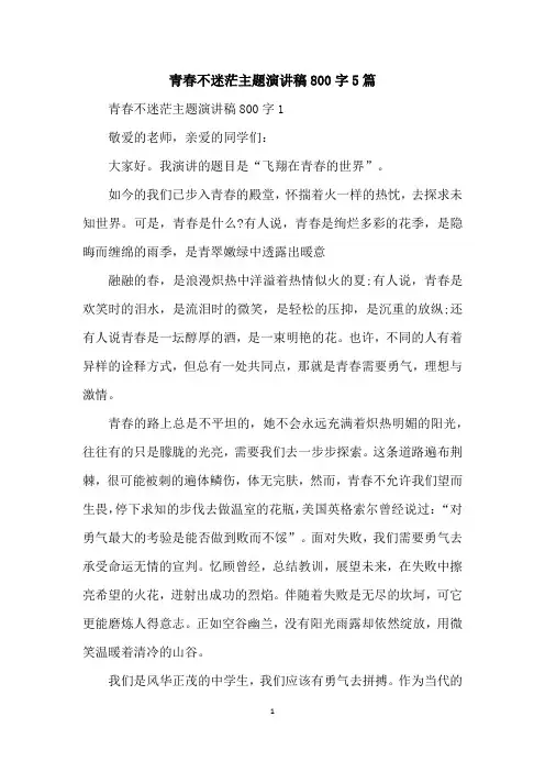 青春不迷茫主题演讲稿800字5篇