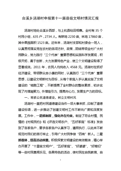 村申报县级文明村情况汇报