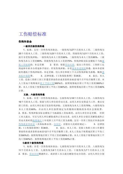 工伤赔偿标准及工伤级别鉴定标准.