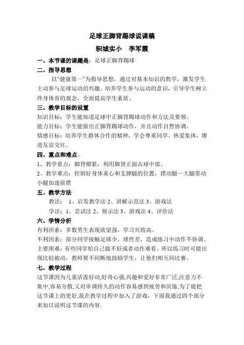 足球正脚背踢球说课稿