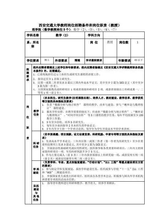 西安交通大学教师岗位招聘条件和岗位职责(教授).