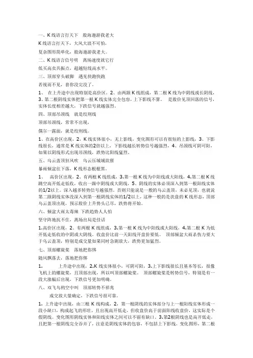 K线语言顺口溜
