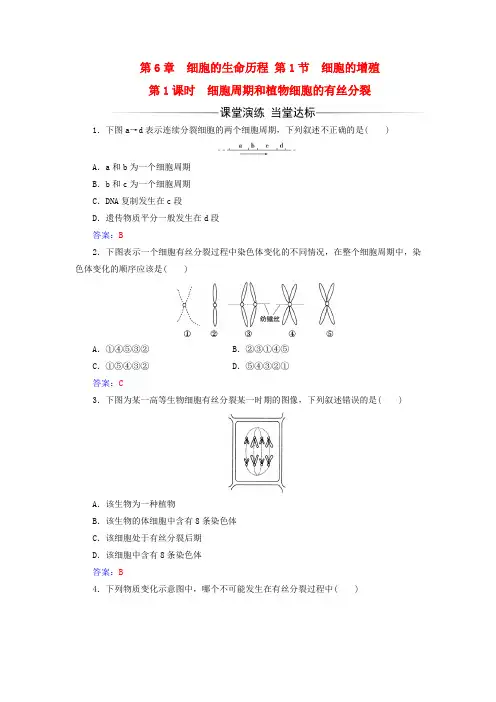 高中生物第6章细胞的生命历程第1节细胞周期和植物细胞的有丝分裂(第1课时)练习1解析
