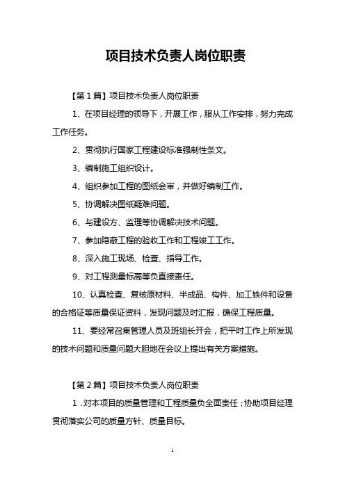 项目技术负责人岗位职责