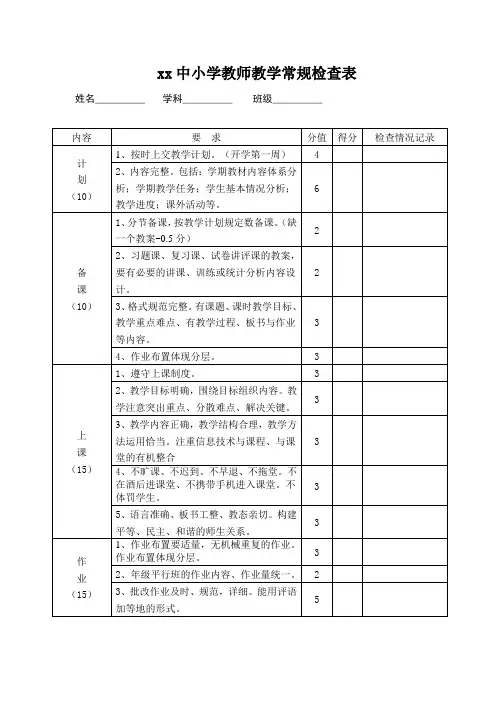 教师教学常规检查表