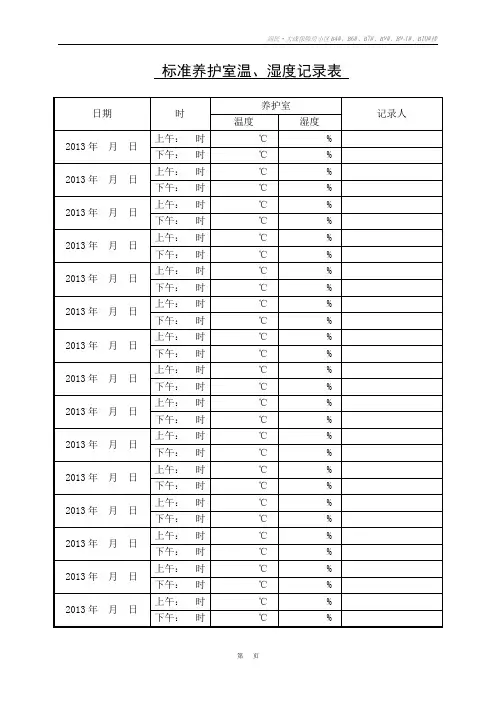 标准养护室温、湿度记录表